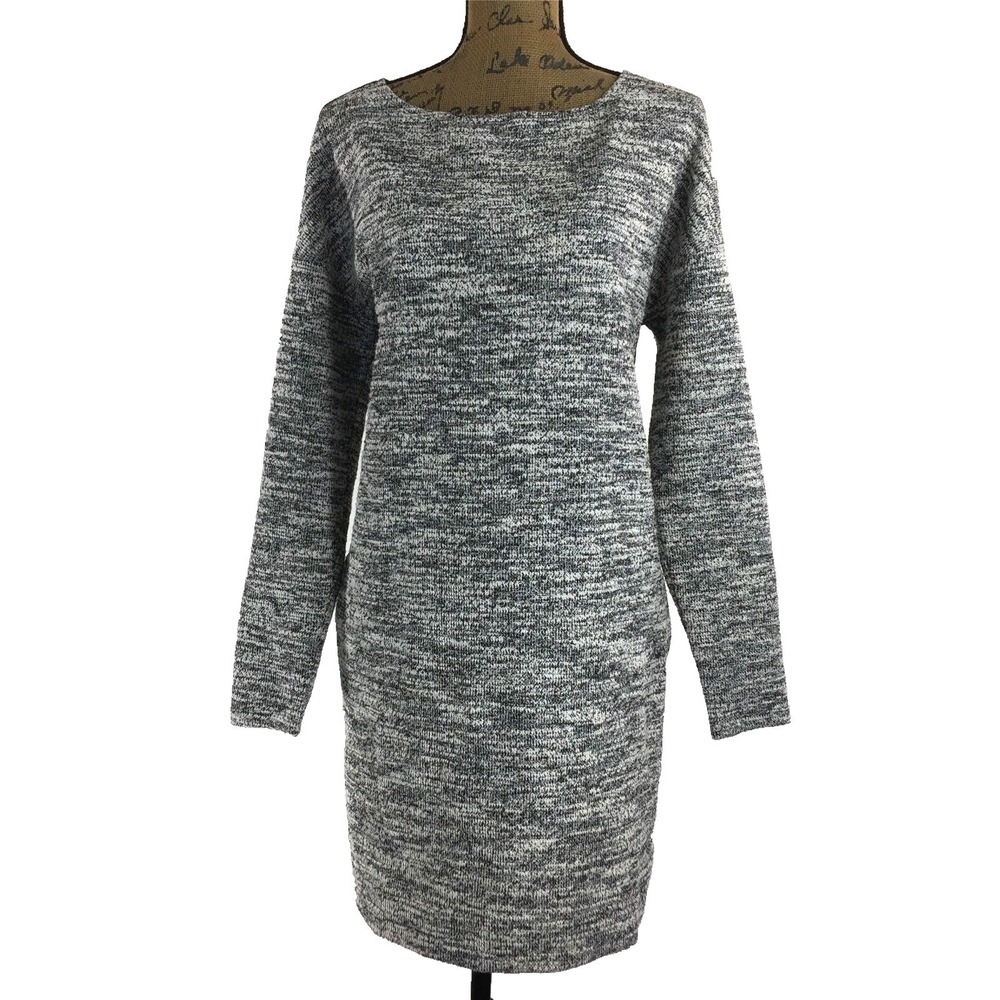Banana Republic Dress MED White Black Tweed Pleat Back Drop Shoulder Pocket